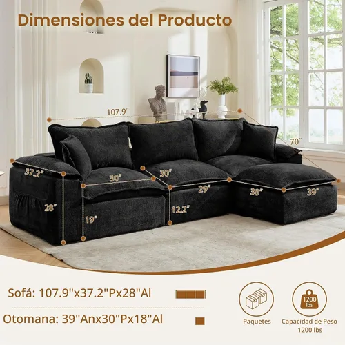 Vista 2 de Korser Sofás seccionales de 108 pulgadas para sala de estar, sofá modular sin hueso con asiento profundo y cojín esponjoso, acogedor sofá acolchado