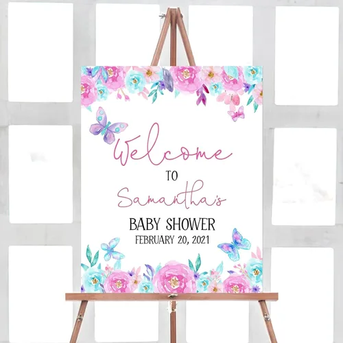 Vista 24 de Letrero de bienvenida para baby shower, personalizable, tema Berry Sweet, varios tamaños