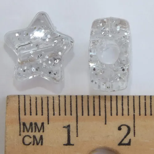 Vista 2 de Star Beads - Cuentas de plata con purpurina brillante de 0.512 in hechas en Estados Unidos