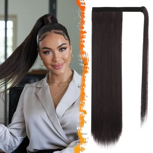 Vista 53 de BARSDAR Extensión de Cola de Caballo Corta y Recta - Extensiones de Cabello de Cola de Caballo con Cordón de 14 Pulgadas en Negro para Mujeres