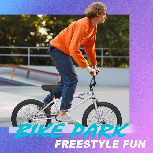 Vista 7 de WEIZE Freestyle BMX Bike 20 inch Trick Bicycle Plateado