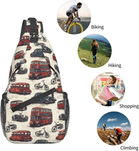 Vista 5 de Small Crossbody Bags for Women Men - Vintage Car Print Adjustable Shoulder Bag Fanny Packs Belt Sling Bag Crossbody Purses Backpack for Travel