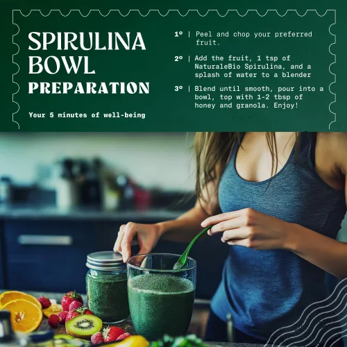 Vista 4 de NaturaleBio Polvo de espirulina orgánico 8 oz. Algas espirulina natural y cruda. Vegano y puro. Cultivado en la India en Tamil Nadu. Ideal