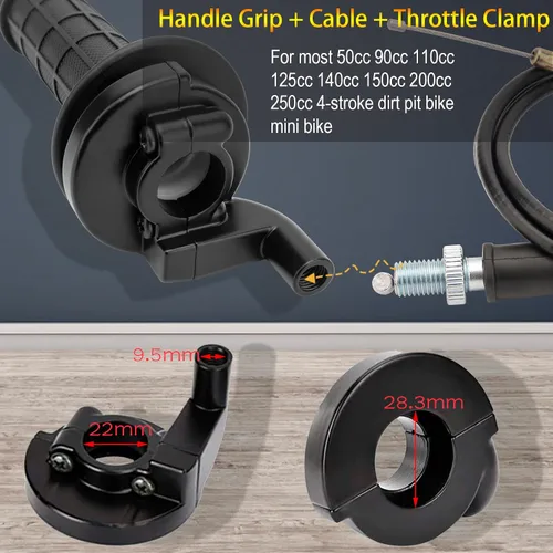 Vista 2 de Empuñaduras y cable del acelerador para ATV Quad Pit / Dirt Bike Baja Mini Bike Mb165 Mb200 196cc 200cc Doodlebug Bike Compatible con barra de 22mm