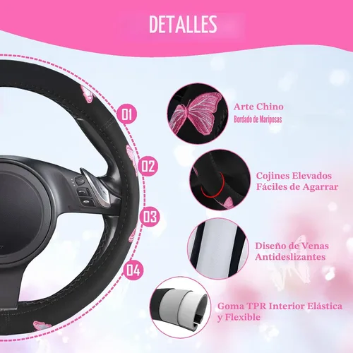 Vista 7 de CAR PASS Juego de fundas universales para asiento delantero de automóvil, diseño de flores bordadas, impermeables, fundas para volante, mariposa