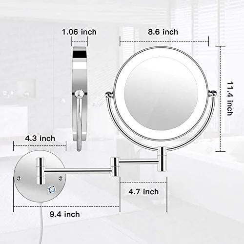 Vista 8 de Lighted Makeup Mirror 10x Wall Mounted Shaving Mirrors Magnifying with Dimmable Lights, Bathroom Mirror with Lights and Magnification, Touch Sn, UK