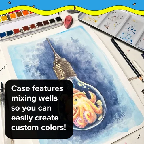 Vista 5 de Juego de pintura de acuarela profesional, 36 colores de agua, kit de pintura con paleta y pincel, pinturas de acuarela portátiles para viajes