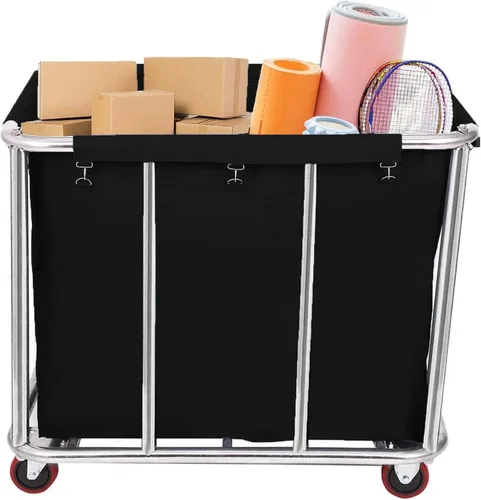 Vista 6 de Cesta de lavandería con ruedas de 105 galones, carrito comercial de gran capacidad para ropa resistente de 400 litros con marco de acero inoxidable