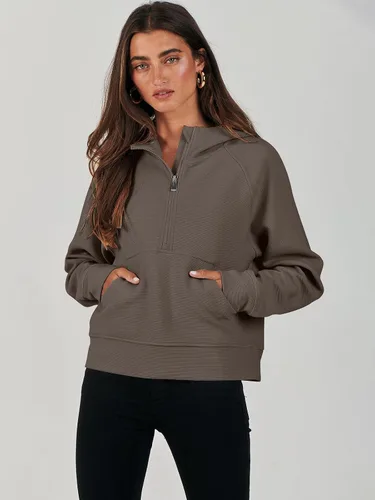 Vista 3 de ANRABESS Half Zip Sweatshirts Cropped Hoodies Fleece Womens Quarter Zip Up Pullover Sweaters Fall Outfits 2023 Winter Clothes