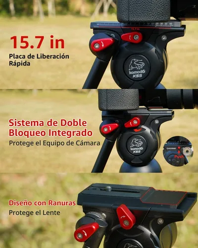 Vista 4 de IFOOTAGE Cabezal de cámara de video Komodo K5S, cabezales de fluido de aluminio, cabeza de trípode estable para giro e inclinación, con placa