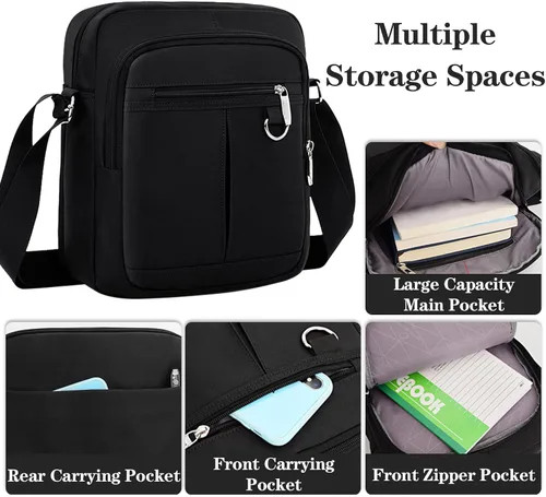 Vista 4 de Ogetok Bolso cruzado pequeño para hombres y mujeres, bolso bandolera pequeño para hombre, bolso lateral, pasaporte de viaje para teléfono (negro)