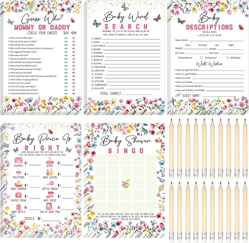 Vista 21 de Yinder 145 tarjetas de actividades para juegos de baby shower con 20 lápices, incluye descripción de bingo para bebés y deseos, adivina quién es