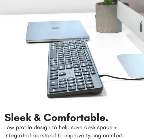 Vista 7 de Teclado con cable Macally para Mac (USB C + A) - Letra grande e retroiluminada para Apple - Teclado USB C de 107 teclas de tamaño completo