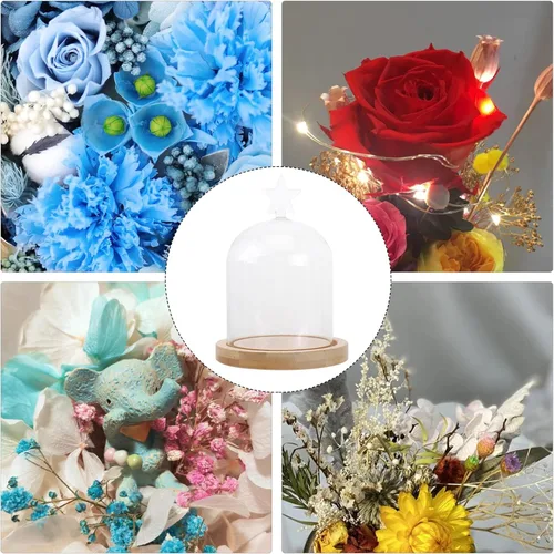 Vista 9 de PartyKindom Cúpula de vidrio transparente Cubierta de cristal de la cúpula de la bola de cristal Centro de mesa Cúpula de madera Plato de pastel