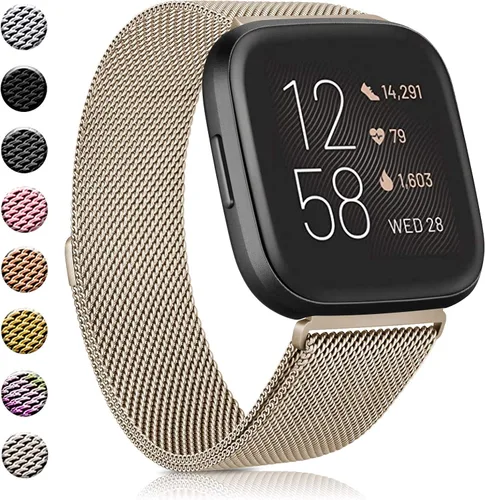 Vista 9 de Amzpas - Bandas compatibles con Fitbit Versa 2 / Fitbit Versa SE/Fitbit Versa Lite/Fitbit Versa, correas de malla de acero inoxidable transpirable