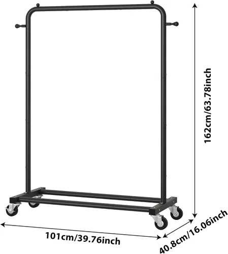 Vista 3 de Sywhitta - Perchero de ropa con ruedas y estante de almacenamiento y marco de metal resistente, perchero de ropa minorista para colgar ropa