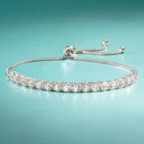 Vista 4 de Ross-Simons Pulsera Bolo de 400 quilates en plata de ley Circonita cúbica circonita