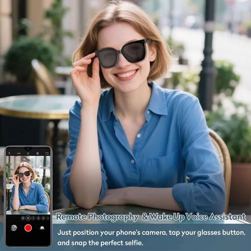 Vista 6 de Lentes inteligentes con Bluetooth, lentes de sol polarizados UV400, micrófono y altavoces integrados, música y llamadas inalámbricas, asistente