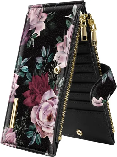 Vista 35 de Billetera de mujer con bloqueo RFID de gran capacidad, organizador multitarjetas, billetera plegable para mujer con bolsillo con cremallera