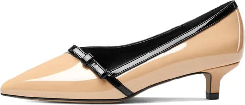 Vista 2 de AUMOTED Zapatos de tacón para mujer con punta puntiaguda, para citas, zapatos de vestir de oficina, sin cordones, con lazos casuales, tacón sólido
