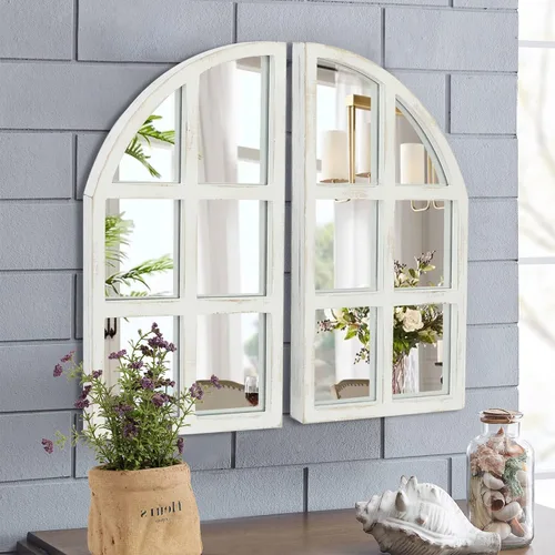 Vista 5 de FLORA Espejo de Granja, Espejo de Pared con Ventana de Arco para Cocina, Dormitorio, Sala de Estar, Decoración de Pared, Juego de 2