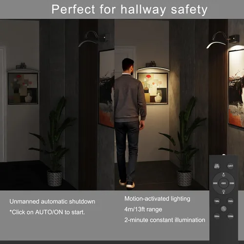 Vista 3 de PAIHOME Luces para fotos en la pared, luz magnética recargable con sensor de movimiento inteligente, control remoto regulable y temporizador
