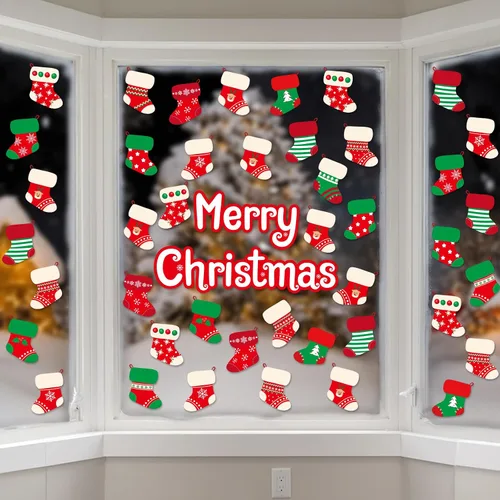 Vista 13 de Calcomanías de Navidad para ventana, diseño de búfalo navideño, calcomanías de ventana extraíbles, decoración de ventanas para invierno, Navidad