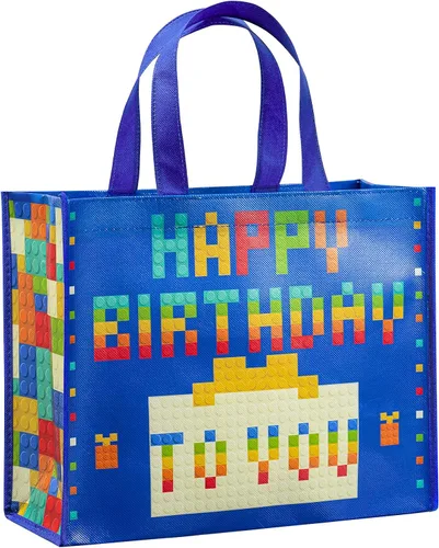 Vista 10 de Loveinside Bolsas grandes de regalo recicladas con asas, bolsa de regalo reutilizable para fiestas de cumpleaños para niños, bolsa de compras – 16 x