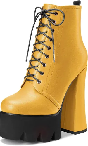 Vista 14 de HDEUOLM Botas de tobillo con tacón alto de bloque grueso para mujer, puntera redonda, botines cortos con cordones y cremallera, zapatos clásicos