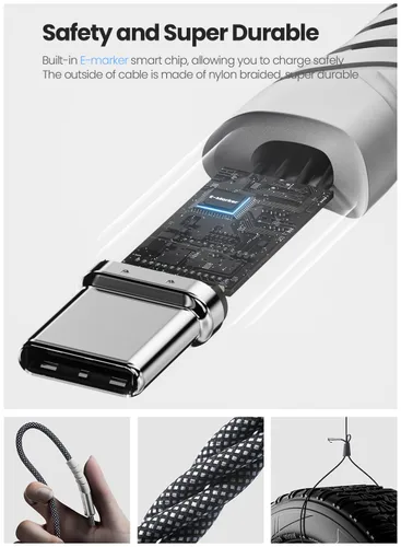 Vista 3 de Fasgear Cable USB C a USB C de 100 W en ángulo recto – Cable USB 2.0 tipo C de 3 pies 5A PD de carga rápida compatible con iPhone 17, 16, 15 Series
