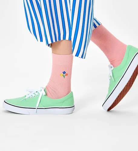 Vista 8 de Happy Socks Juego de 3 regalos de flores, coloridos y divertidos, calcetines para hombres y mujeres, blanco-rosa-verde-naranja (10-13)