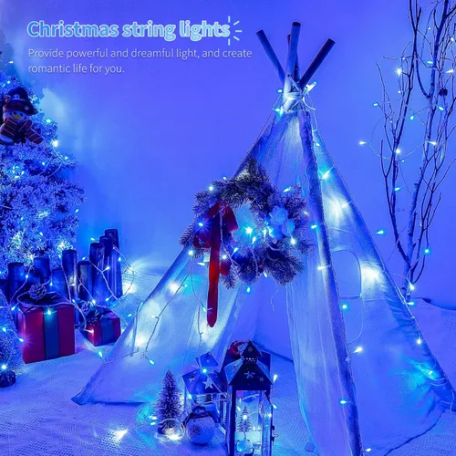 Vista 4 de 100 luces LED de Navidad, 33 pies, luces de cadena extensibles de 8 modos, impermeables para exteriores, luces de hadas parpadeantes enchufables