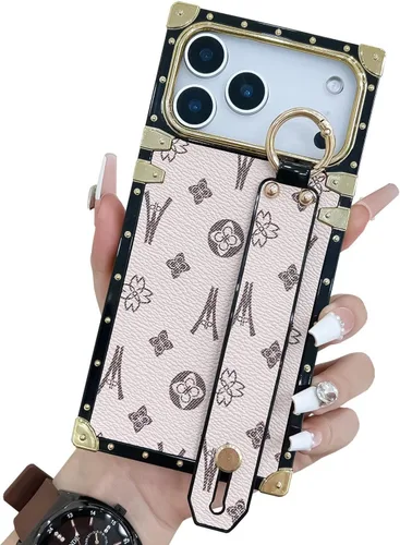 Vista 9 de Funda rectangular de cuero compatible con 11 con correa para pulsera, funda de diseño de lujo para mujeres y niñas, funda protectora con soporte