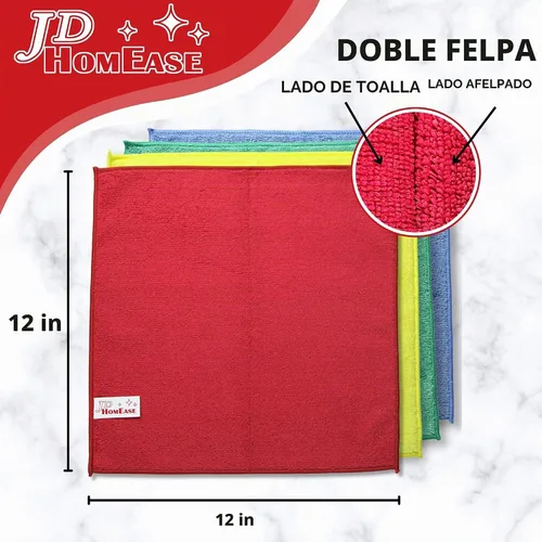 Vista 4 de Paños de limpieza de microfibra, paquete de 12, 12 x 12 pulgadas, multiusos, más suaves, altamente absorbentes, sin pelusas, reutilizables