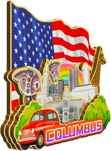 Vista 2 de Columbus Ohio USA - Imán de madera para nevera, monumentos 3D, recuerdos coleccionables, decoración hecha a mano, 1480