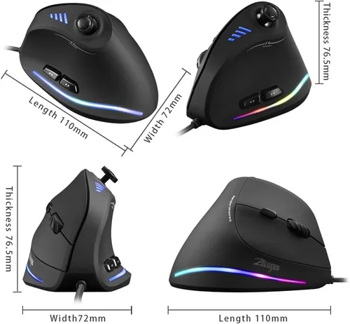 Vista 7 de Zeerkeer Ratón vertical ergonómico, mouse vertical con cable RGB para juegos con joystick, 10000 DPI máximo y 11 botones programables