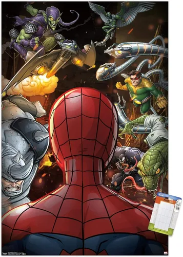 Vista 17 de Trends International Marvel Comics - Póster de pared de Spider-Man - Villains, 14.725 x 22.375 pulgadas, versión enmarcada de madera de granero