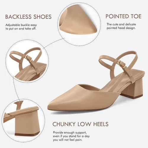 Vista 5 de Coutgo Zapatos de tacón bajo y grueso para mujer, tacón puntiagudo cerrado, para boda, fiesta, vestido