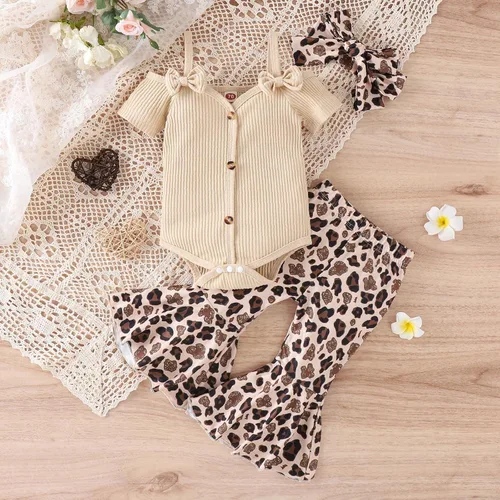 Vista 3 de MLAGJSS Conjunto de 3 piezas para niñas pequeñas, pantalones acampanados, diadema