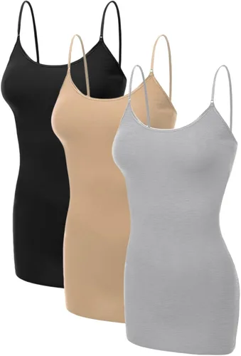 Vista 397 de Emmalise Camisola larga casual básica para mujer, con tirantes ajustables, top en capas