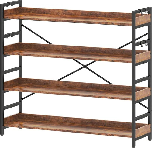 Vista 20 de HCHQHS - Estantería de 4 niveles, estantería industrial ajustable, estantería alta vertical, estanterías abiertas de madera y metal negro