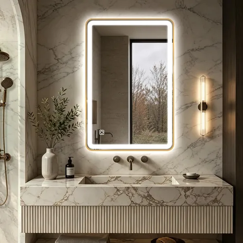 Vista 13 de [Usado] Espejo de baño LED irregular con luces, espejo retroiluminado sin marco de 40 x 20 pulgadas para pared, espejo inteligente regulable