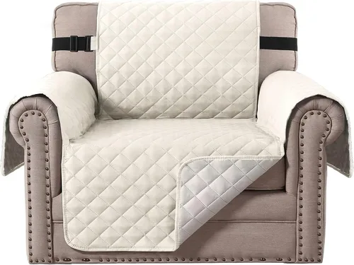 Vista 75 de H.VERSAILTEX Funda de sofá resistente al agua para sofá de 3 cojines, reversible, protector de muebles acolchado con correa elástica, funda de sofá