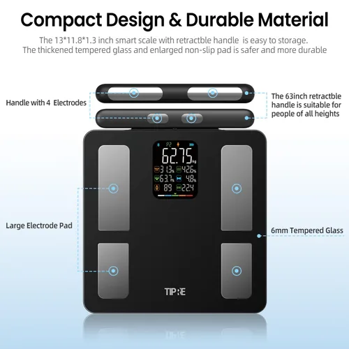 Vista 7 de TIPRE Báscula inteligente para peso corporal, báscula digital de 8 electrodos para grasa corporal, báscula de baño con IMC, análisis de composición
