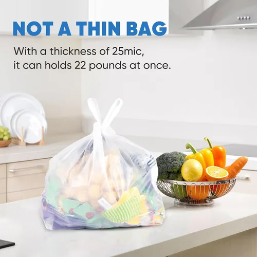Vista 3 de Bolsas de plástico LimonLaviu con asas - 310 unidades, bolsas en forma de camiseta blanca fuerte de 25 mic/1 mil para pequeñas empresas