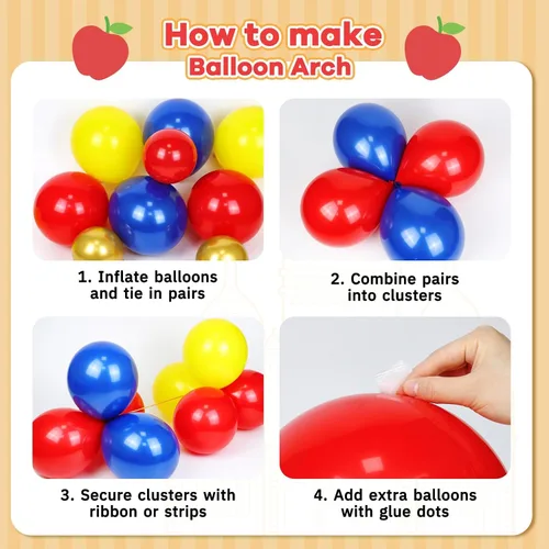 Vista 3 de Kit de guirnalda de arco de globos rojos, azules y amarillos, 131 piezas para decoraciones de fiesta de cumpleaños