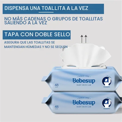 Vista 6 de BEBESUP - Toallitas desechables #1 de Corea- Toallitas orgánicas extra gruesas 100% a base de plantas, hipoalergénicas, biodegradables, 99% a base