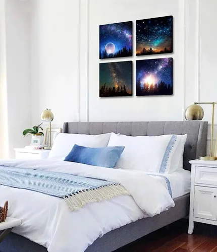 Vista 4 de DJSYLIFE Decoración de pared de galaxia para habitación de niños, lienzo de arte de pared, nebulosa colorida, pintura cósmica estrellada, póster