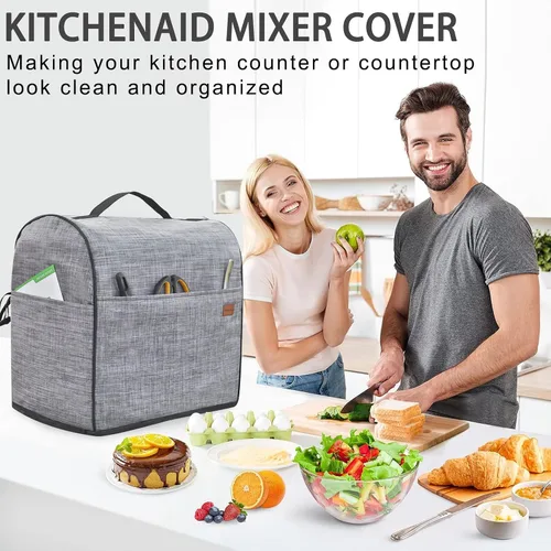 Vista 3 de Cubierta para batidora de pie compatible con accesorios KitchenAid de 4.5 a 5 cuartos de galón, color gris