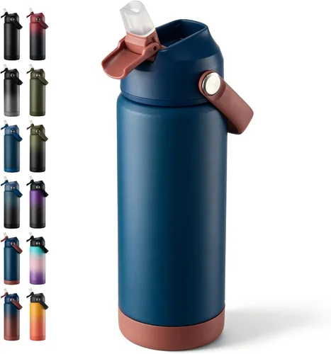 Vista 52 de Fijinhom Botella de agua aislada de 18 onzas con 2 tapas, botellas de agua de acero inoxidable, aspiradora de doble pared, mango portátil y parte